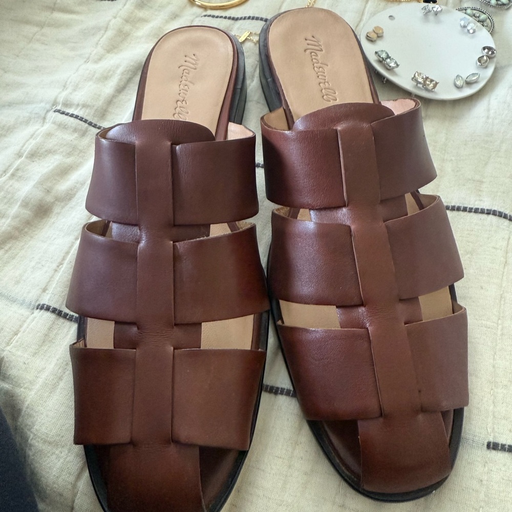 Madewell fisherman Brown Leather Slides size 10